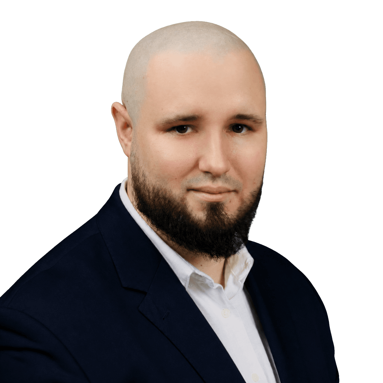 Andrii Khaliavkin in a dark suit